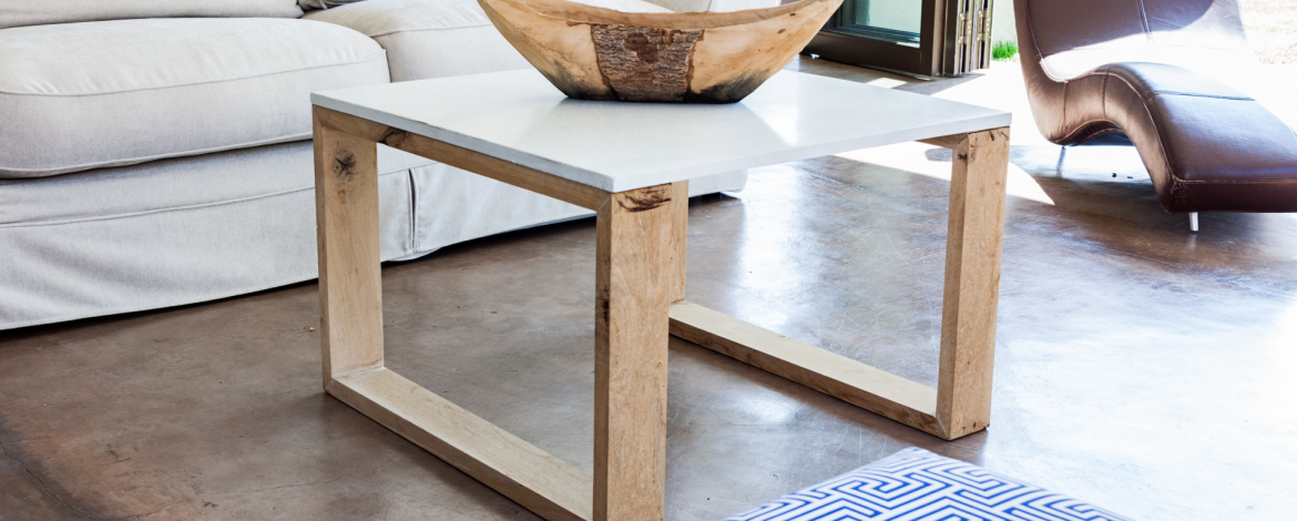 White Concrete and Oak Coffee Table